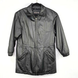 Wilsons Leather Jacket Women's Medium Black Zip Up Mid Length Lined